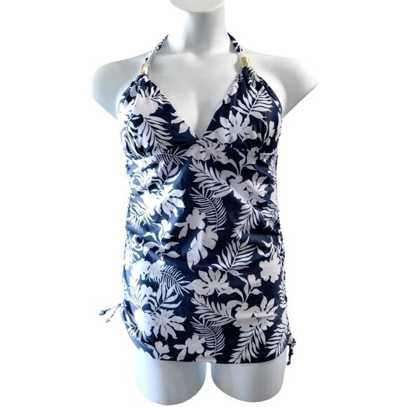 Suukess Gold Metal Sliders Floral Halter High Waisted Swimsuit Size Large - Picture 3 of 13